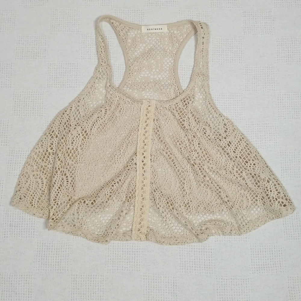 Annianna Crochet Style Creme Cropped Tank - Medium
